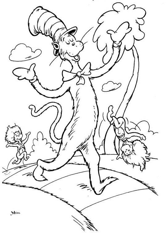 Plansa de colorat cu Cat in the hat 66 67